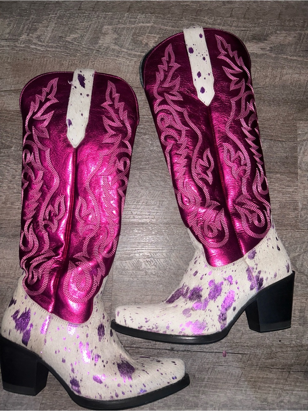 Metallic Hot Pink Snip Toe Cowboy Boots - Leather & Harion 7.5 - Picture 5 of 13